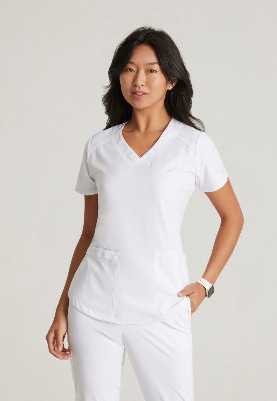 Grey's Anatomy Evolve 2 Pocket Piped V-Neck Top GSST180