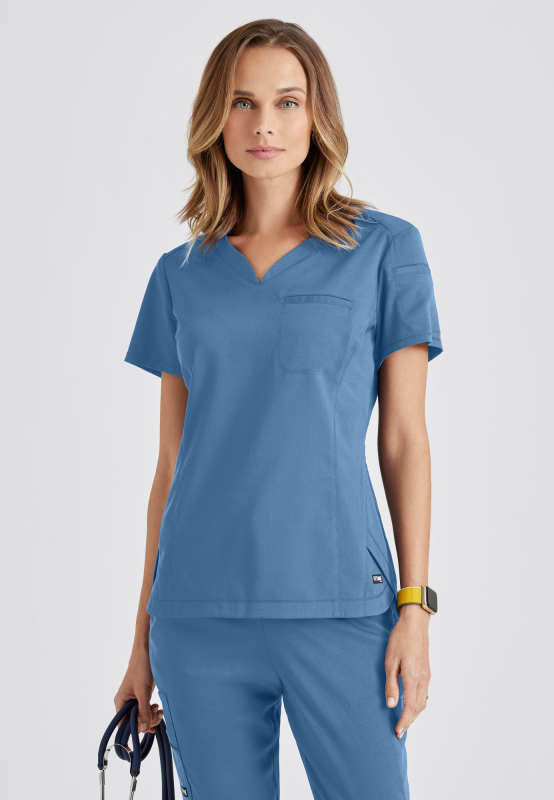Top elástico con 2 bolsillos y cuello en V para mujer GRST136 de Grey's Anatomy 