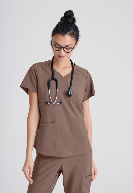 Grey's Anatomy Evolve 2 Pocket Piped V-Neck Top GSST180